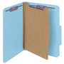 Smead Four-Section Pressboard Top Tab Classification Folders, Four SafeSHIELD Fasteners, 1 Divider, Letter Size, Blue, 10/Box