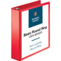 Business Source Round Ring Binder - 2" Binder Capacity - Fastener(s): Round Ring - Pocket(s): 2, Internal - Red - Clear Overlay, Labeling Area