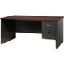 Lorell Fortress Modular Series Right-Pedestal Desk - 66" Width x 30" Depth, x 1.1" Thickness Top - 2 x Box, File Drawer(s) - Single Pedestal on Right Side - Material: Steel - Finish: Mahogany Laminate, Charcoal