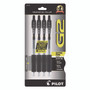 Pilot G2 Premium Gel Pen, Retractable, Extra-Fine 0.5 mm, Black Ink, Smoke/Black Barrel, 4/Pack