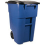 Rubbermaid Commercial Brute Rollout Container with Lid - Swing Lid - 50 gal Capacity - Mobility, Heavy Duty, Wheels, Lid Locked, Rounded Corner - Blue