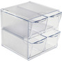 deflecto Stackable Cube Organizer, 4 Compartments, 4 Drawers, Plastic, 6 x 7.2 x 6, Clear