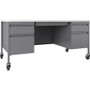 Lorell Fortress Series Mobile Double-Pedestal Teachers Desk - 29.5" Height x 60" Width x 30" DepthBox, File Drawer(s) - Double Pedestal - T-mold Edge - Finish: Gray