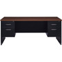 Lorell Fortress Modular Series Double-Pedestal Desk - 72" Width x 36" Depth, x 1.1" Thickness Top - 2 x Box, File Drawer(s) - Double Pedestal - Material: Steel - Finish: Walnut Laminate, Black