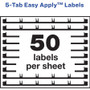 Avery 5 Tab Easy Print & Apply Clear Label Sheet Refills (11225) - Inkjet, Laser - Clear - 30 / Sheet - 3 Total Sheets