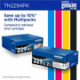 Brother TN2294PK Toner, 1,500/1,200 Page-Yield, Black/Cyan/Magenta/Yellow, 4/Pack