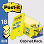 Post-it Pop-up Notes Original Canary Yellow Pop-up Refill Cabinet Pack, 3" x 3", Canary Yellow, 90 Sheets/Pad, 18 Pads/Pack (MMMR33018CP) View Product Image