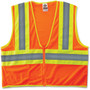 Ergodyne Class 2 Two-tone Orange Vest - Recommended for: Construction - Large/Extra Large - Zipper Closure - Polyester Mesh, Fabric - Orange, Lime, Silver