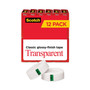 Scotch Transparent Tape, 1" Core, 0.75" x 83.33 ft, Transparent, 12/Pack (MMM600K12) View Product Image