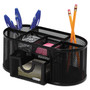 Rolodex Mesh Oval Pencil Cup Organizer, 4 Compartments, Steel, 9.38 x 4.5 x 4, Black (ROL1746466) View Product Image