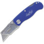 Sheffield Great NeckLockback Utility Knife - 0.7" Height x 4" Width x 8.9" Length - Locking Blade, Sturdy, Snap Closure, Lightweight, Pocket Clip - Aluminum - Blue