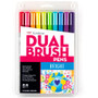 Tombow Dual Brush Pen Set - Hot Pink, Orange, Chartreuse, Willow Green, Purple, Rubine Red, Process Yellow, Reflex Blue, Imperial Purple Ink - Water Based - Nylon Tip