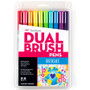 Tombow Dual Brush Pen Set - Hot Pink, Orange, Chartreuse, Willow Green, Purple, Rubine Red, Process Yellow, Reflex Blue, Imperial Purple Ink - Water Based - Nylon Tip