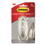Command Decorative Hooks, Traditional, Large, Plastic, Silver, 5 lb Capacity, 1 Hook and 2 Strips/Pack