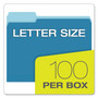 Pendaflex Colored File Folders, 1/3-Cut Tabs: Assorted, Letter Size, Blue/Light Blue, 100/Box