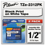 Brother P-Touch TZe Standard Adhesive Laminated Labeling Tapes, 0.47" x 26.2 ft, Black on White, 2/Pack Product Image 