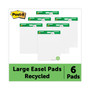 Post-it Easel Pads Super Sticky Vertical-Orientation Self-Stick Easel Pad Value Pack, Green Headband, Unruled, 25 x 30, White, 30 Sheets, 6/Carton