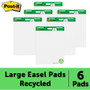 Post-it Easel Pads Super Sticky Vertical-Orientation Self-Stick Easel Pad Value Pack, Green Headband, Unruled, 25 x 30, White, 30 Sheets, 6/Carton