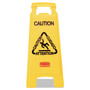Rubbermaid Commercial Multilingual "Caution" Floor Sign, 11 x 12 x 25, Bright Yellow