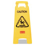 Rubbermaid Commercial Multilingual "Caution" Floor Sign,  11 x 12 x 25, Bright Yellow (RCP611200YW) View Product Image