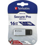 Verbatim Store 'n' Go Secure Pro USB Flash Drive with AES 256 Encryption, 16 GB, Silver