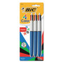 BIC 4-Color Ballpoint Pen, Retractable, Medium 1 mm, Black/Blue/Green/Red Ink Colors, Randomly Assorted Barrel Colors, 3/PK