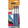BIC 4-Color Retractable Ball Pen - 1 mm Medium Conical Pen Point - Refillable - Retractable - Black, Blue, Green, Red Ink - Opaque Blue Barrel