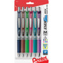 Pentel Liquid Steel Tip Gel Pens - 0.7 mm Medium Pen Point - Refillable - Retractable - Navy Blue, Lime Green, Brown, Pink, Violet, Turquoise Ink - Liquid Gel Ink