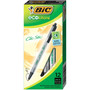 BIC Ecolutions Clic Stic Ballpoint Pen, Retractable, Medium 1 mm, Black Ink, Translucent Frost/Black Barrel, Dozen