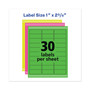 Avery High-Visibility Permanent Laser ID Labels, 1 x 2.63, Asst. Neon, 450/Pack