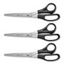 Westcott All Purpose Stainless Steel Scissors, 8" Long, 3.5" Cut Length, Offset Black Handle, 3/Pack