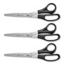 Westcott All Purpose Stainless Steel Scissors, 8" Long, 3.5" Cut Length, Offset Black Handle, 3/Pack