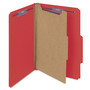 Smead Four-Section Pressboard Top Tab Classification Folders, Four SafeSHIELD Fasteners, 1 Divider, Legal Size, Bright Red, 10/Box