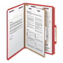 Smead Four-Section Pressboard Top Tab Classification Folders, Four SafeSHIELD Fasteners, 1 Divider, Legal Size, Bright Red, 10/Box