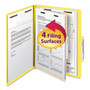 Smead Top Tab Classification Folders, Four SafeSHIELD Fasteners, 2" Expansion, 1 Divider, Letter Size, Yellow Exterior, 10/Box