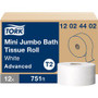 TORK Mini Jumbo Toilet Paper Roll White T2 - 2 Ply - 7.36" Roll Diameter - 2.34" Core - White - Fiber