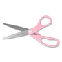 Westcott All Purpose Pink Ribbon Scissors, 8" Long, 3.5" Cut Length, Pink Straight Handle (ACM15387) View Product Image