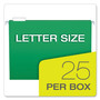 Pendaflex Colored Hanging Folders, Letter Size, 1/5-Cut Tabs, Bright Green, 25/Box