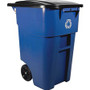 Rubbermaid Commercial Brute Recycling Rollout Container - Swing Lid - 50 gal Capacity - Rectangular - Mobility, Heavy Duty, Wheels, Lid Locked, Easy to Clean, Hinged, Durable - 36.5" Height x 23.4" Width