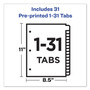 Avery Preprinted Laminated Tab Dividers with Gold Reinforced Binding Edge, 31-Tab, 1 to 31, 11 x 8.5, Buff, 1 Set