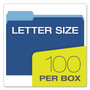 Pendaflex Colored File Folders, 1/3-Cut Tabs: Assorted, Letter Size, Navy Blue/Light Blue, 100/Box
