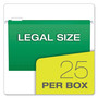 Pendaflex Colored Reinforced Hanging Folders, Legal Size, 1/5-Cut Tabs, Bright Green, 25/Box
