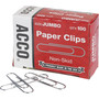 ACCO Paper Clips, Jumbo, Nonskid, Silver, 100 Clips/Box, 10 Boxes/Pack ACC72585