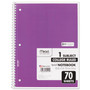 Mead Spiral Notebook, 3-Hole Punched, 1-Subject, Medium/College Rule, Randomly Assorted Cover Color, (70) 10.5 x 7.5 Sheets View Product Image