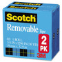 Scotch Removable Tape, 1" Core, 0.75" x 36 yds, Transparent, 2/Pack
