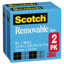 Scotch Removable Tape, 1" Core, 0.75" x 36 yds, Transparent, 2/Pack