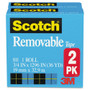 Scotch Removable Tape, 1" Core, 0.75" x 36 yds, Transparent, 2/Pack (MMM8112PK) View Product Image