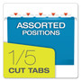 Pendaflex Colored Reinforced Hanging Folders, Letter Size, 1/5-Cut Tabs, Blue, 25/Box