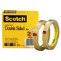 Scotch Double-Sided Tape, 3" Core, 0.5" x 36 yds, Clear, 2/Pack