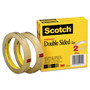 Scotch Double-Sided Tape, 3" Core, 0.5" x 36 yds, Clear, 2/Pack